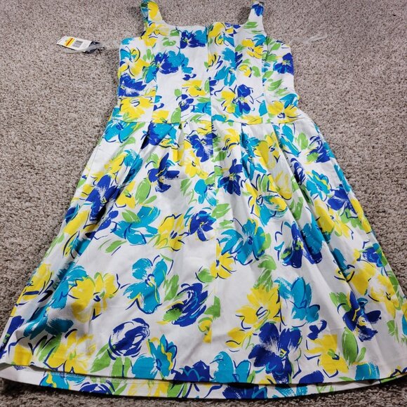 CHAPS Dress Womens 14 Colorful Floral Fit & Flare Pleated Floral Sleeveless Tags - Picture 6 of 8